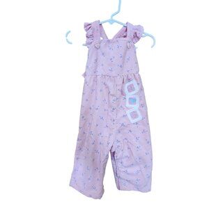 Vintage Health-Tex Pink Baby Girl Overalls With Ruffle Straps & Embroidered Acce